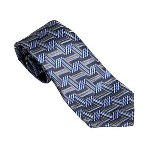 Ermenegildo Zegna Mens Silk Neck Tie Luxury Blue Geometric Office Gift Fathers D